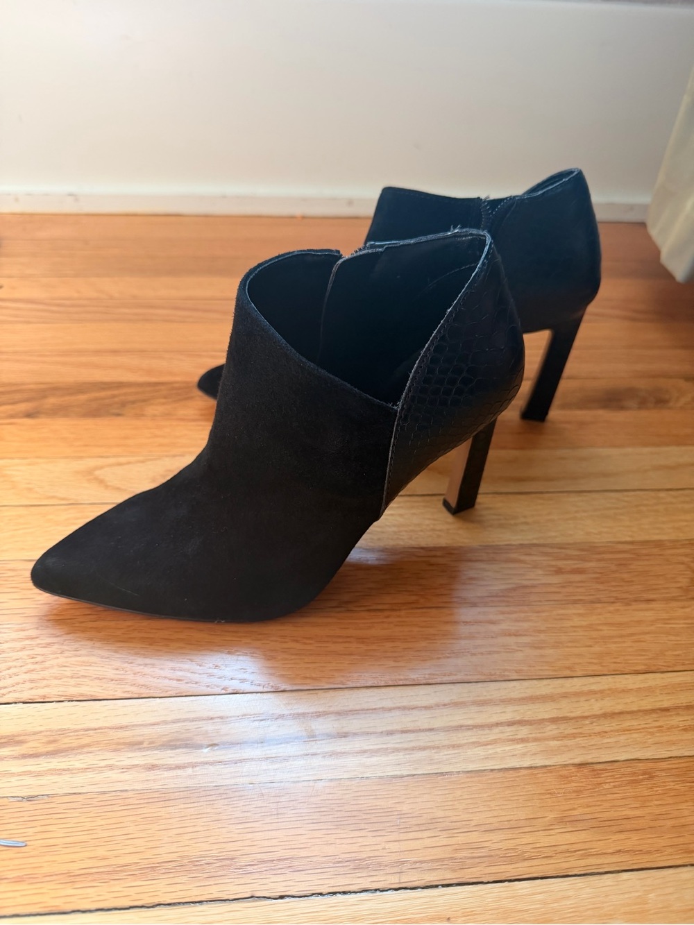 Vince Camuto Black Suede Pointed Toe Stiletto Ankle Booties